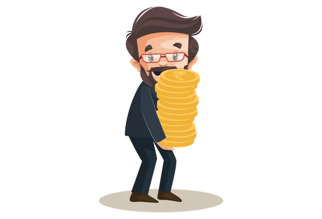 Advisor is holding gold coins in hands Illustration