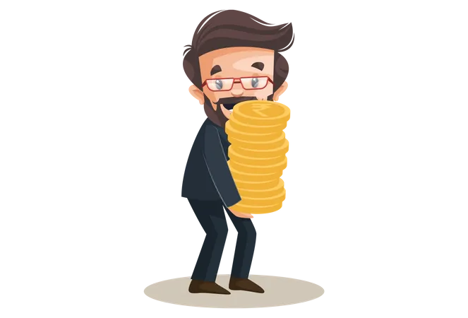 Advisor is holding gold coins in hands  Illustration