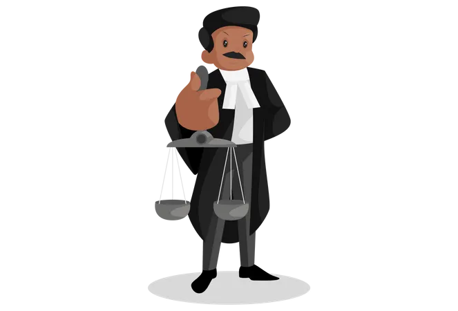 Advogado indiano com escala de justiça na mão  Ilustração