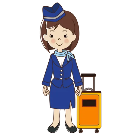 Aeromoça com bagagem amarela  Ilustração