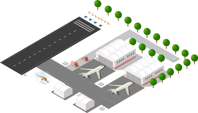 Mapa Isometrico Do Aeroporto Da Cidade Das Arvores E Do Voo De Construcao E Construcao Ilustração