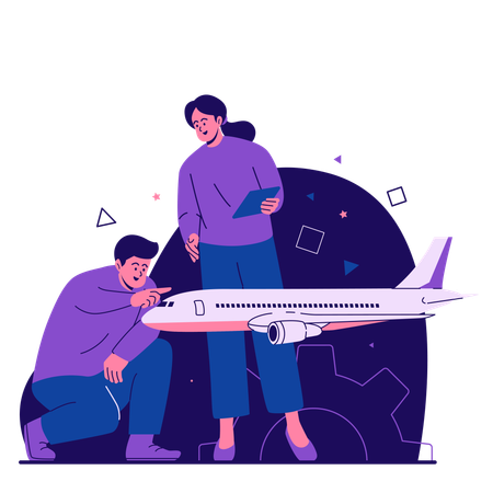 Aerospace engineer analysing aircraft  Illustration
