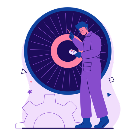 Aerospace engineer doing aircraft turbine inspection  Illustration