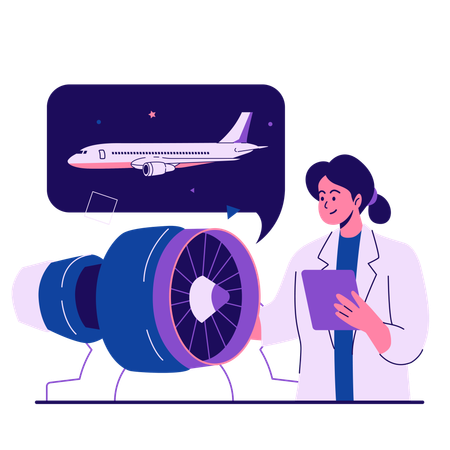 Aerospace engineer inspecting aircraft turbine  Illustration