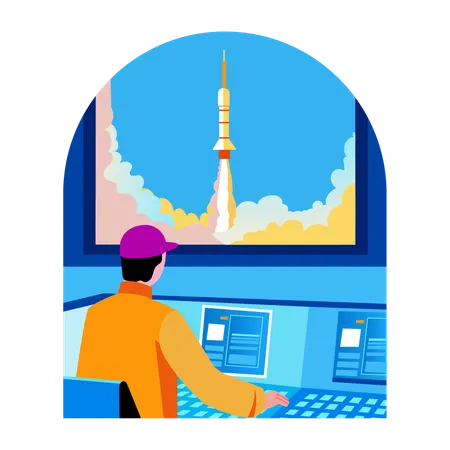 Aerospace engineer working on rocket launch  Illustration