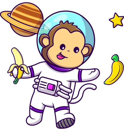 Affe-Astronaut fängt Banane im Weltraum  Illustration