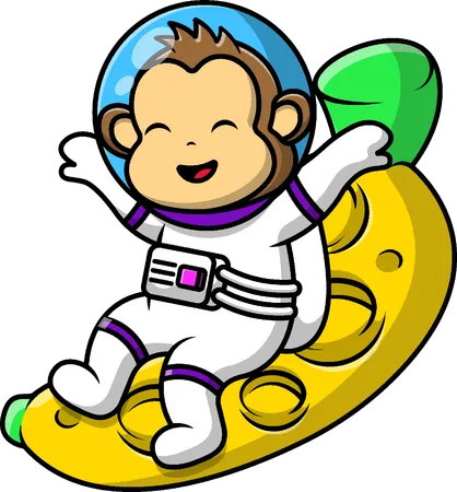 Affe Astronaut sitzt auf Bananenmondplanet  Illustration