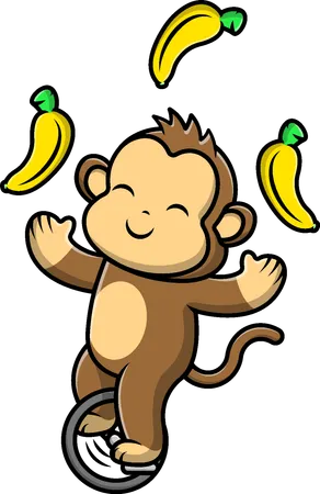 Monkey Circus spielt Banane mit Einrad  Illustration