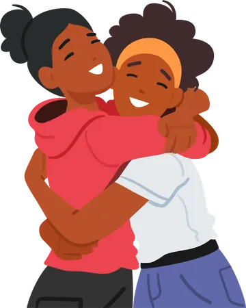 Affectionate Embrace Between Young Girls Sisters Or Friends Radiating Warmth And Innocence Black Female Characters Fostering Bond Of Friendship And Shared Moments Cartoon People Vector Illustration Illustration