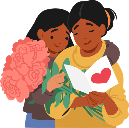 Affectionate Moment Between Mom And Daughter  Illustration