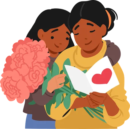 Affectionate Moment Between Mom And Daughter  Illustration