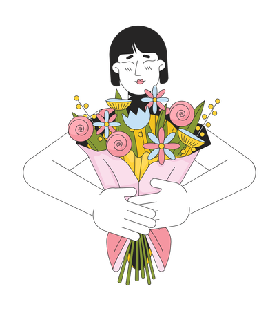 Affectionate mother holding flowers bouquet  Illustration