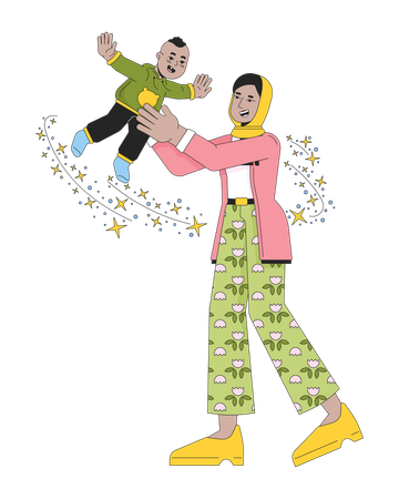 Affectionate mother throwing infant in air  Illustration