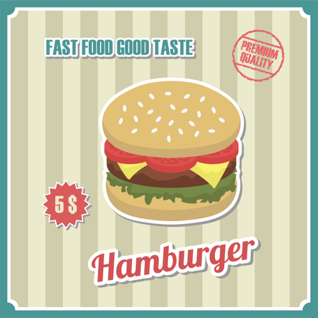 Affiche de hamburger vintage avec étiquette de prix  Illustration