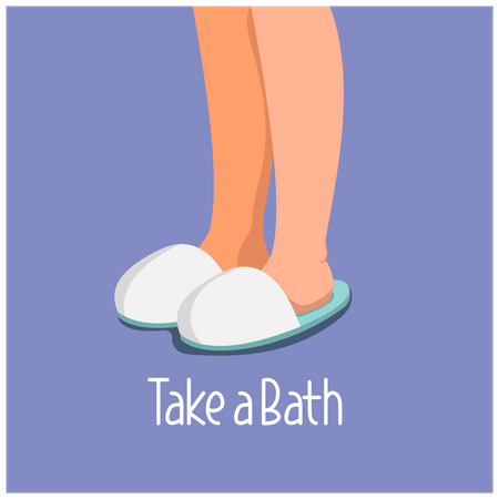 Affiche de bain avec sandales et jambes  Illustration