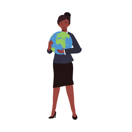 Femme américaine africaine embrassant la planète Terre  Illustration