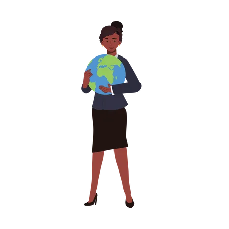 Femme américaine africaine embrassant la planète Terre  Illustration