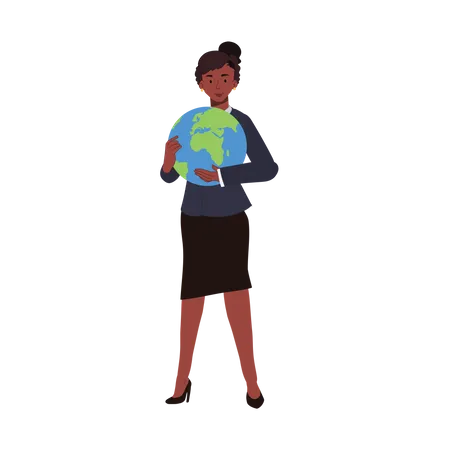 Afican American Woman Hugging Planet Earth Eco Friendly Concept That Highlights Our Responsibility To Protect And Care For Our Precious Environment Illustration