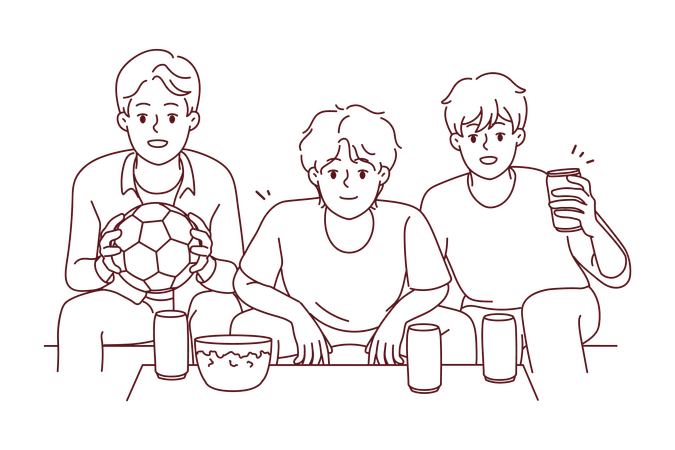 Aficionados al fútbol viendo un partido de fútbol.  Ilustración
