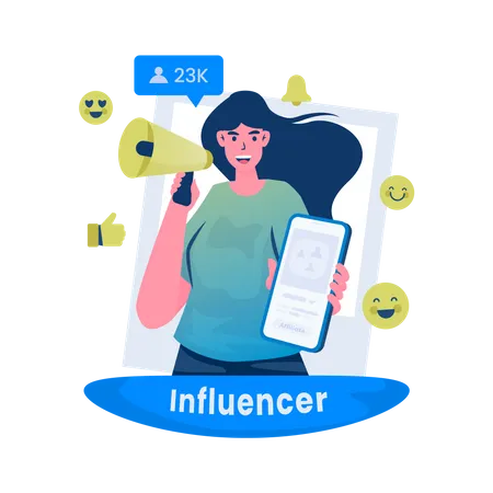 A Young Woman As Social Media Influencer With Afiliate Marketing Program Illustration Illustration