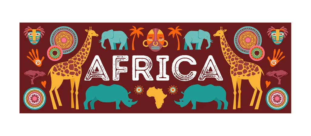Bandera De Africa Ilustracion Vectorial De Safari Animales Simbolos Tribales Ilustración