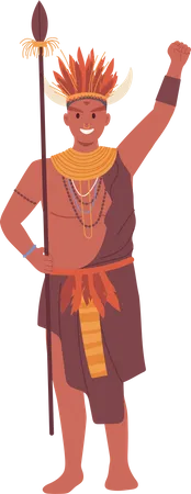 African aboriginal man wearing tribal ethnic clothes  Illustration