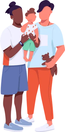 Mixed Race Family Flat Color Vector Faceless Characters African American And Caucasian Gay Couple With Child Generation Z Isolated Cartoon Illustration For Web Graphic Design And Animation Illustration
