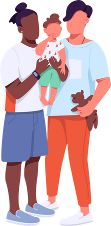 African American and Caucasian gay couple with child  Illustration