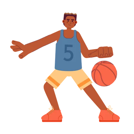 African American Basketball Player Semi Flat Color Vector Character Man Shooting Basketball Ball Editable Full Body Person On White Simple Cartoon Spot Illustration For Web Graphic Design Illustration