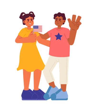 July 4 Kids Flat Vector Spot Illustration Latina Girl And African American Boy Celebrating America Independence Day 2 D Cartoon Characters On White For Web UI Design Isolated Editable Hero Image Illustration
