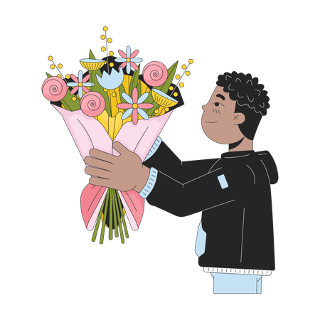 African american boy giving bouquet  Illustration