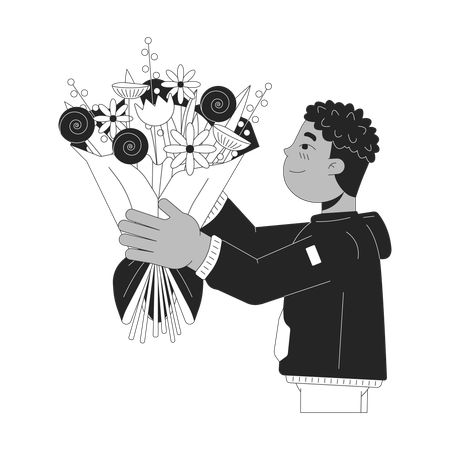 African american boy giving bouquet  Illustration