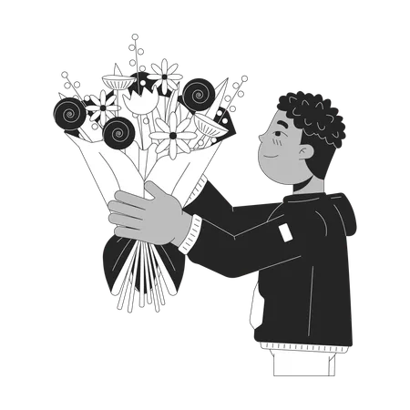 African american boy giving bouquet  Illustration