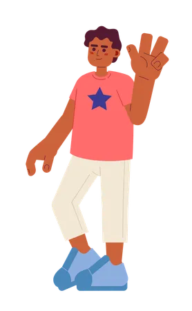 African American Boy With Peace Fingers Semi Flat Colorful Vector Character Teenage Boy Smiling Happy Editable Full Body Person On White Simple Cartoon Spot Illustration For Web Graphic Design Illustration