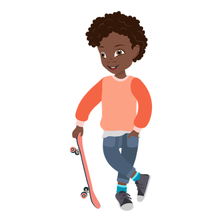 African American Boy with Skateboard  Illustration