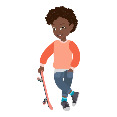 African American Boy with Skateboard  Illustration