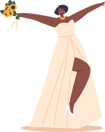 African American Bride Holds Sunflower Bouquet  일러스트레이션