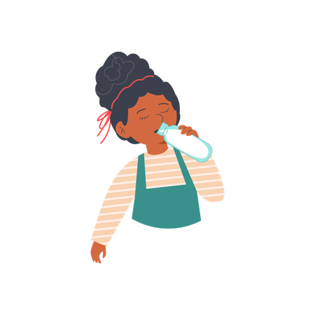 ミルクを飲むアフリカ系アメリカ人の女の子  イラスト
