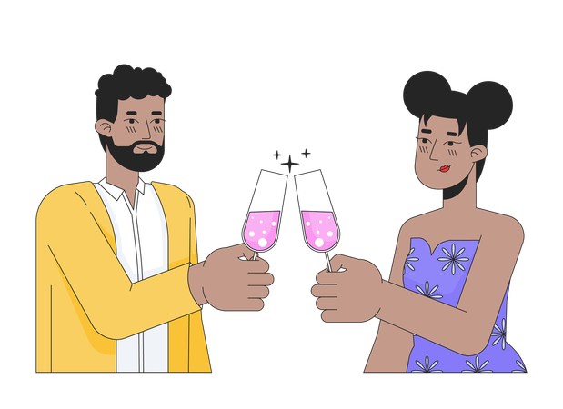 African american couple clinking glases  Illustration