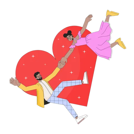 African American Couple Love At First Sight 2 D Linear Illustration Concept Black Girlfriend Boyfriend Cartoon Characters Isolated On White Romance Enjoy Metaphor Abstract Flat Vector Outline Graphic Illustration