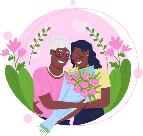 African American daughter and mother hugging Illustration