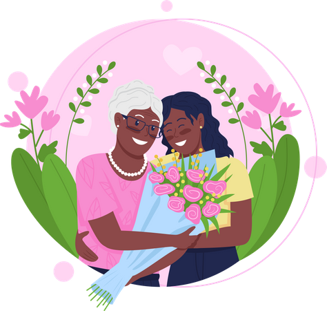 African American daughter and mother hugging  Illustration