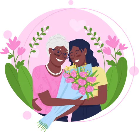 African American daughter and mother hugging  Illustration