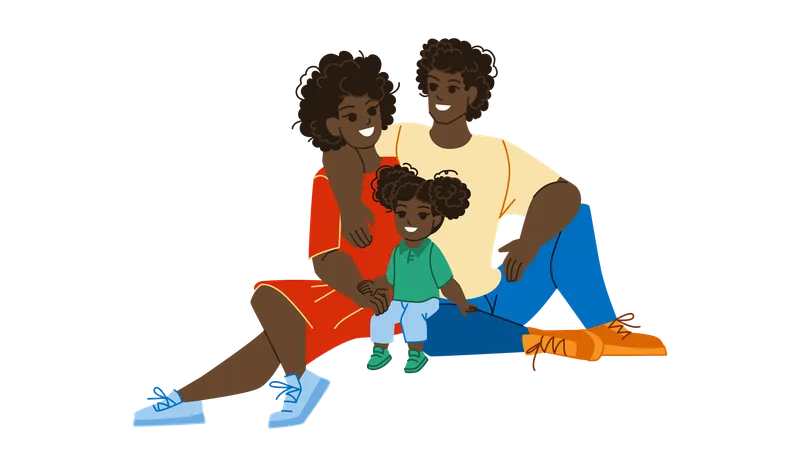 African American Family Vector Father Mother Together Person Portrait Active Parent African American Family Character People Flat Cartoon Illustration Illustration