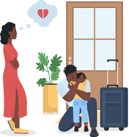 African American Family In Conflict Flat Color Vector Detailed Characters Father Leaving Son And Wife For Trip Relationship Problem Isolated Cartoon Illustration For Web Graphic Design And Animation Illustration