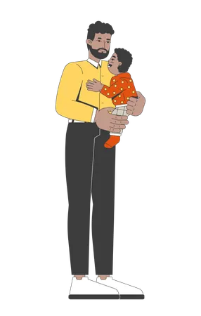 African american father holding toddler son with love  Illustration