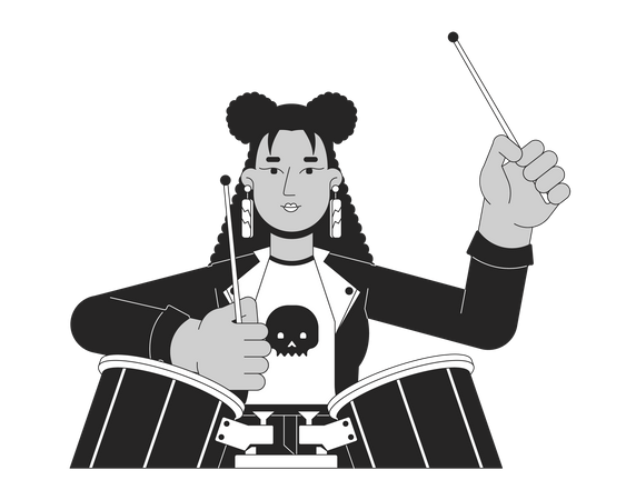 African american female musician playing drums  Illustration