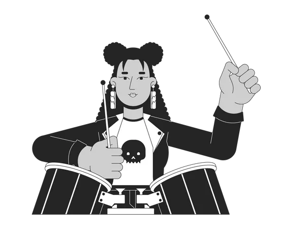 African american female musician playing drums  Illustration