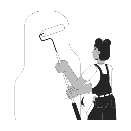 African american female painter painting walls  Illustration