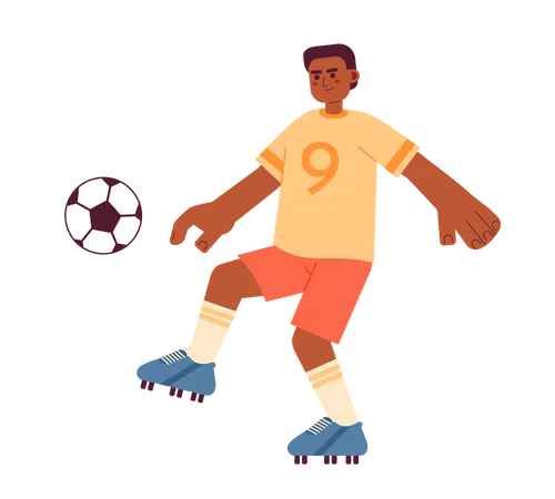 African American Footballer Semi Flat Color Vector Character Man Kicking Ball Sport Game Editable Full Body Person On White Simple Cartoon Spot Illustration For Web Graphic Design Illustration